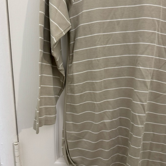 LAKE 100% Pima Cotton Pajama Shirt Size Small Tan Striped Scoop Neck Long Sleeve - Picture 3 of 4